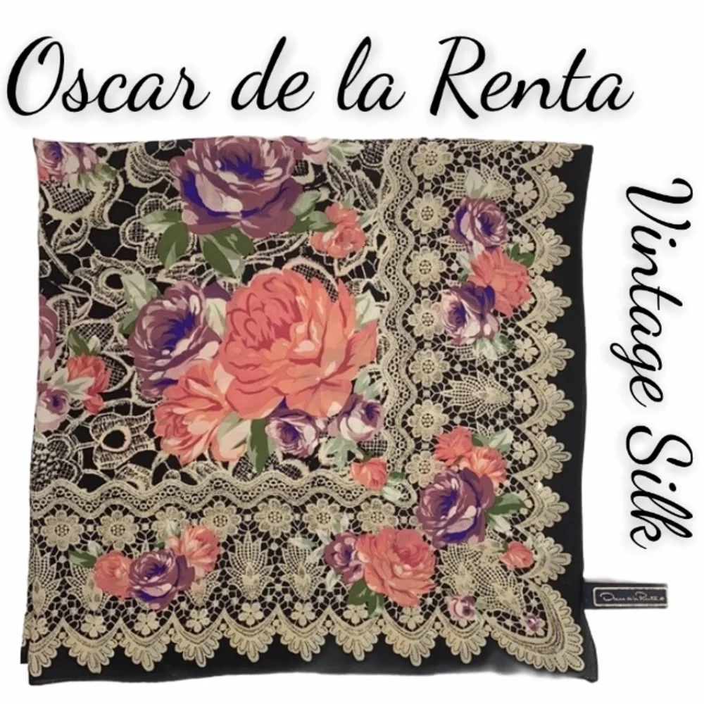 Vintage Scarf Oscar De LaRenta Designer Floral Rare MCM Vintage Luxury 100% Silk